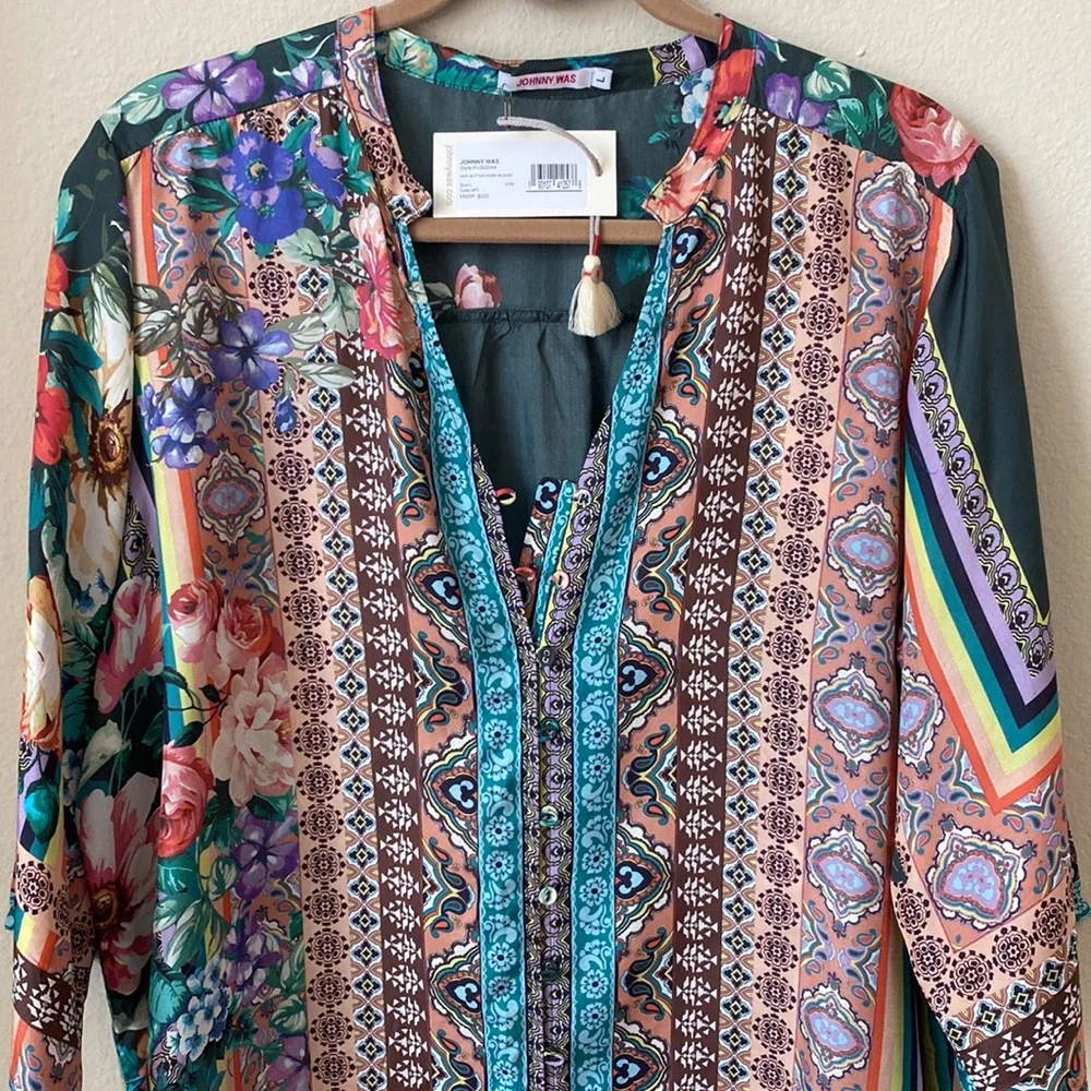 Johnny Was 100% silk Hari tunic top - Picture 2 of 10